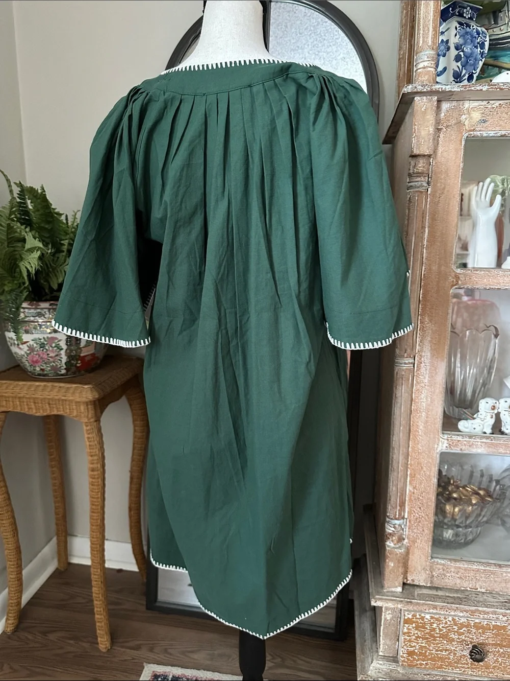 Tuckernuck Forest Green Cotton Dress with White Trim